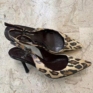 Elegant Slip On Slingback Pointed Toe Sandals Animal Print High Heel Size 6M